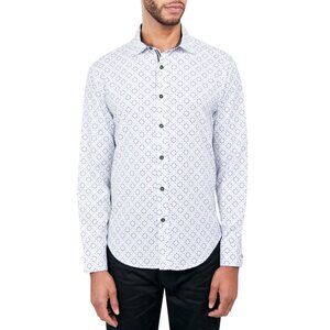 Society Of Threads Mens Regular Fit Stretch Geo Print Shirt White Size L NWT